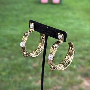 New Alexis Bittar Gold Encrusted Molten Studded Hoop Earrings